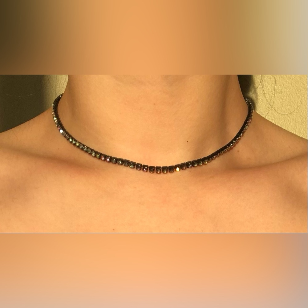 New Zara Gunmetal Crystal Rhinestone tennis  Necklace